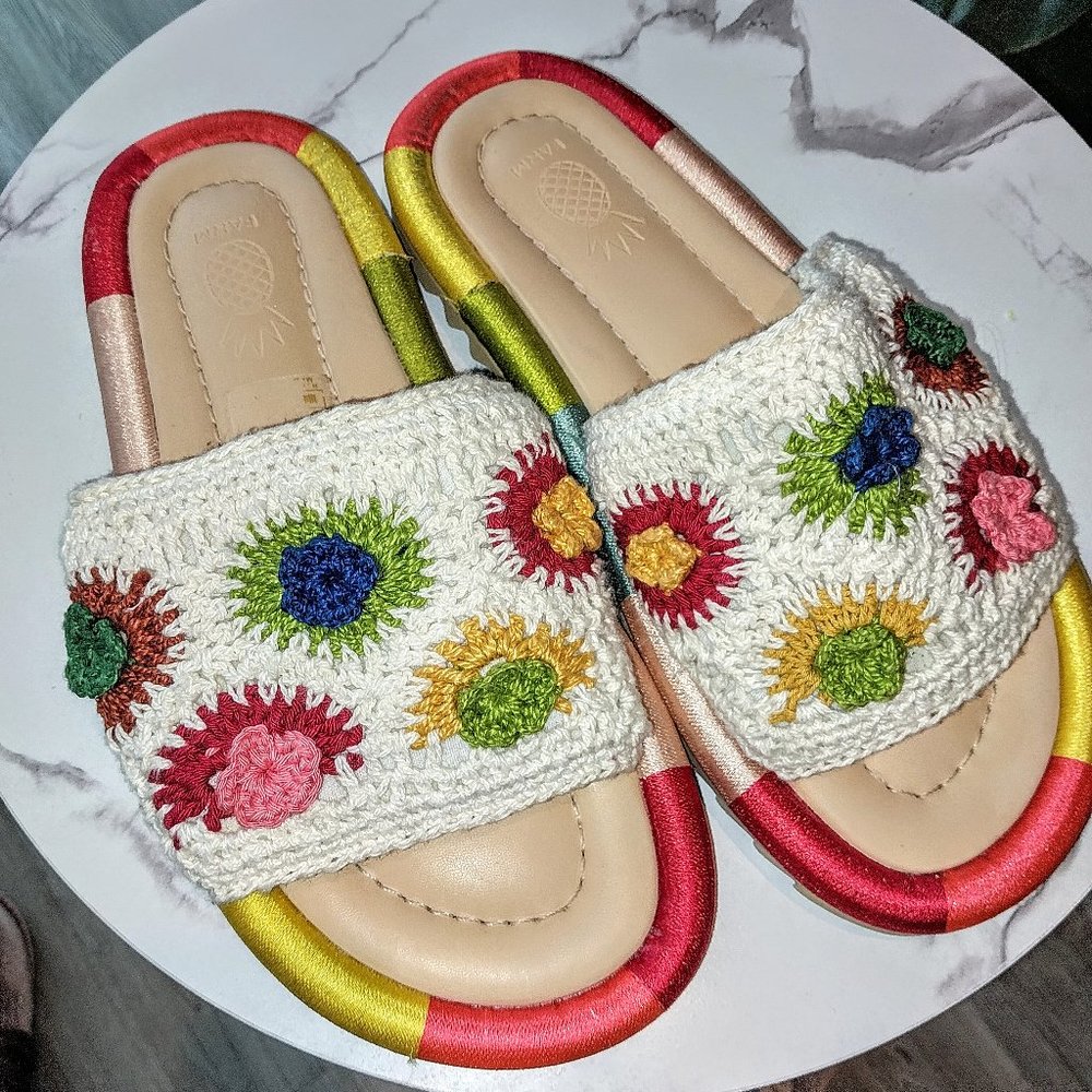 Farm Rio Sunset Crochet Slide Sandal Gem